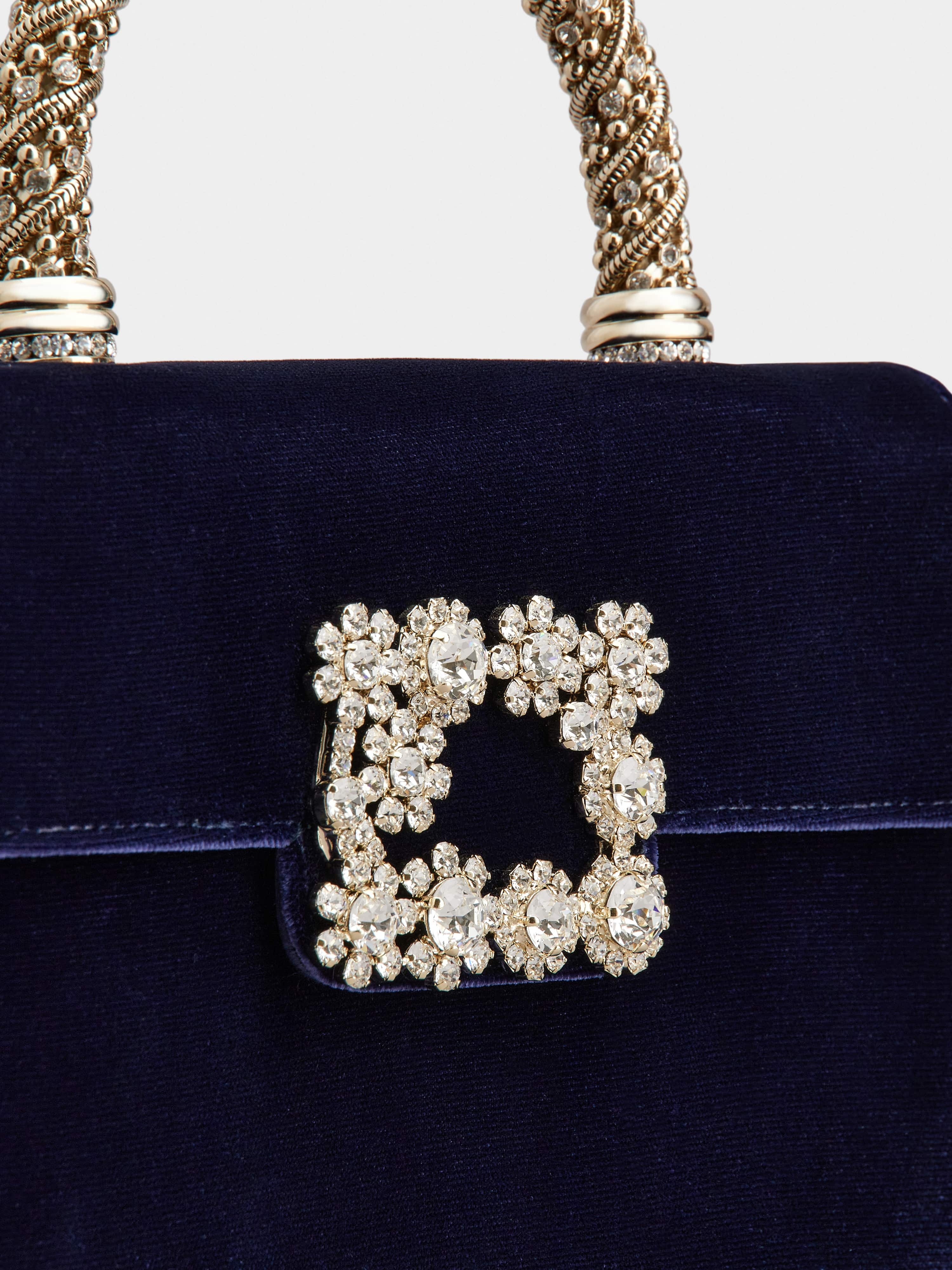 Flower Strass Jewel Buckle Mini Clutch Bag in Velvet - 7