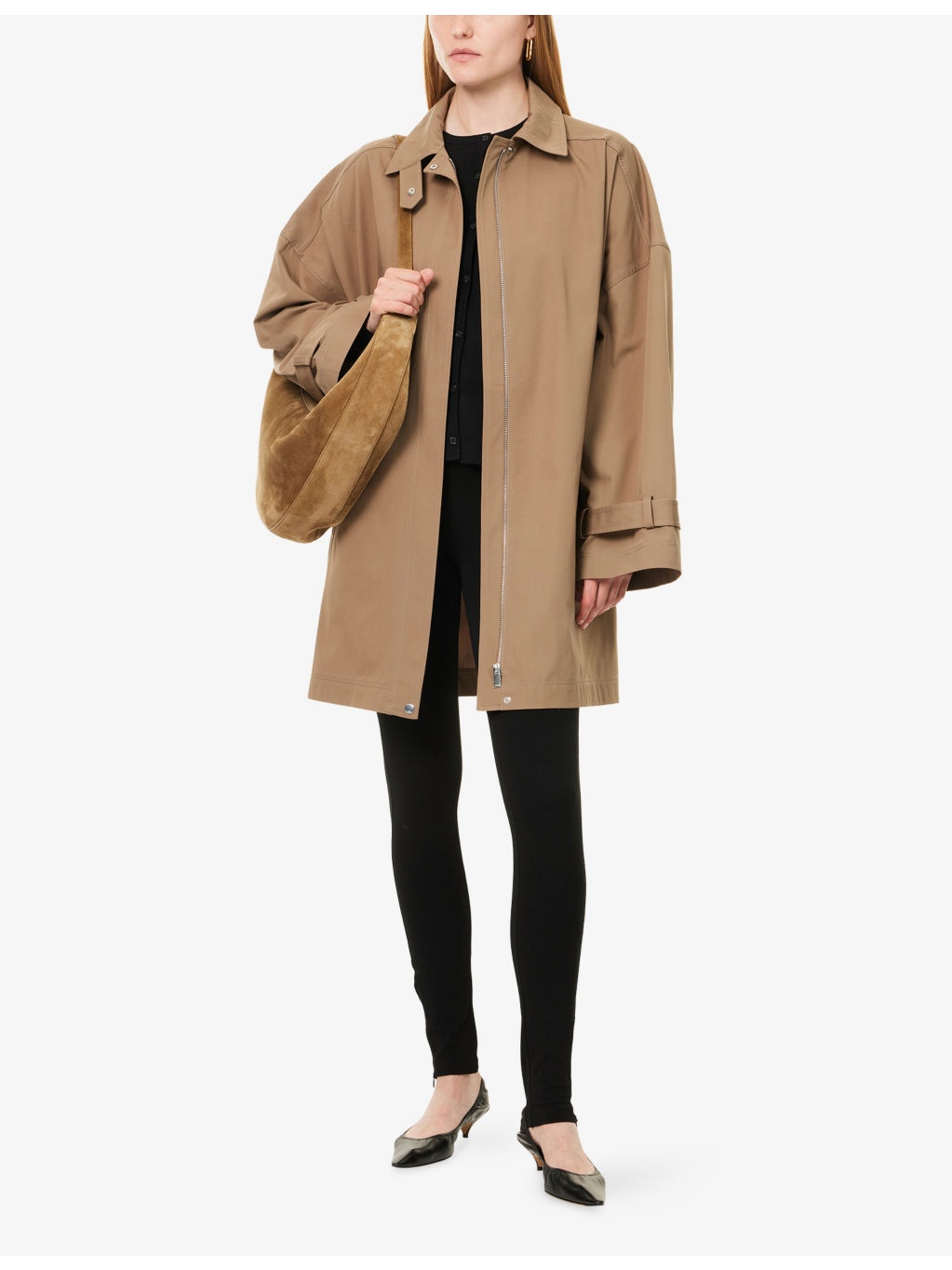 Oversized Pointed-Collar Cotton Trench Jacket - 2