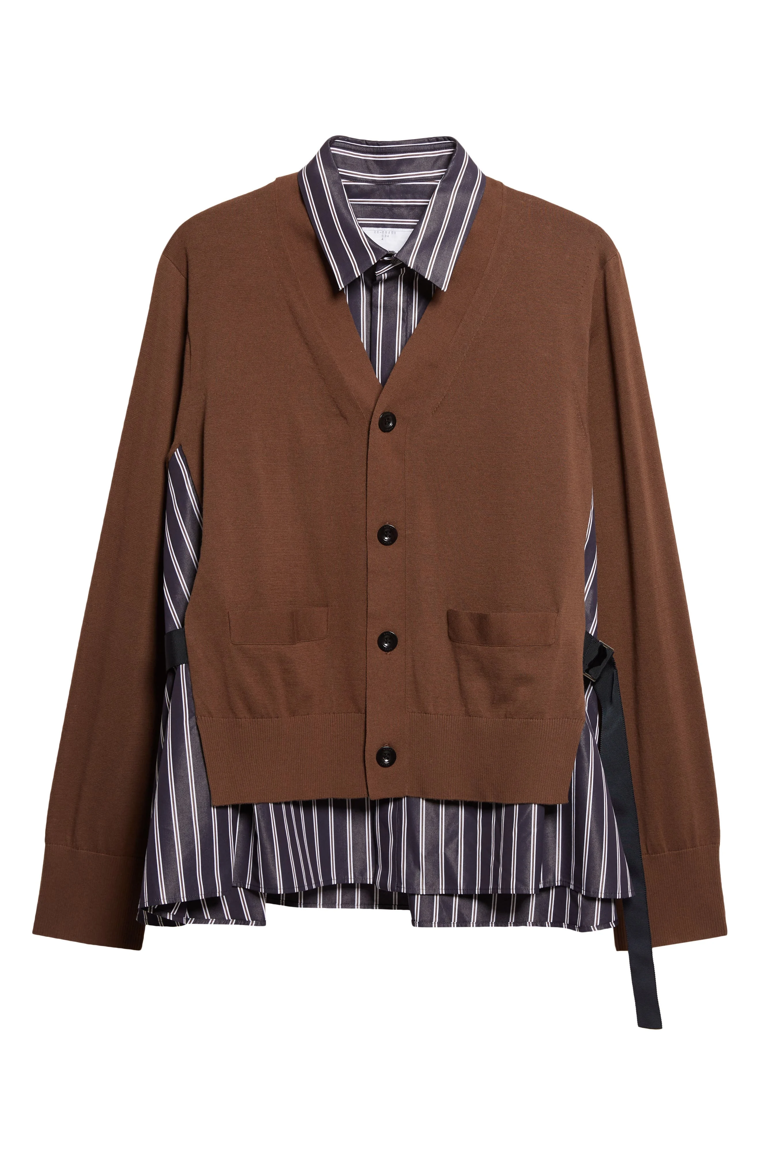 Sacai Mixed Media Poplin & Knit Cardigan in Brown/Navy Stripe at Nordstrom - 1