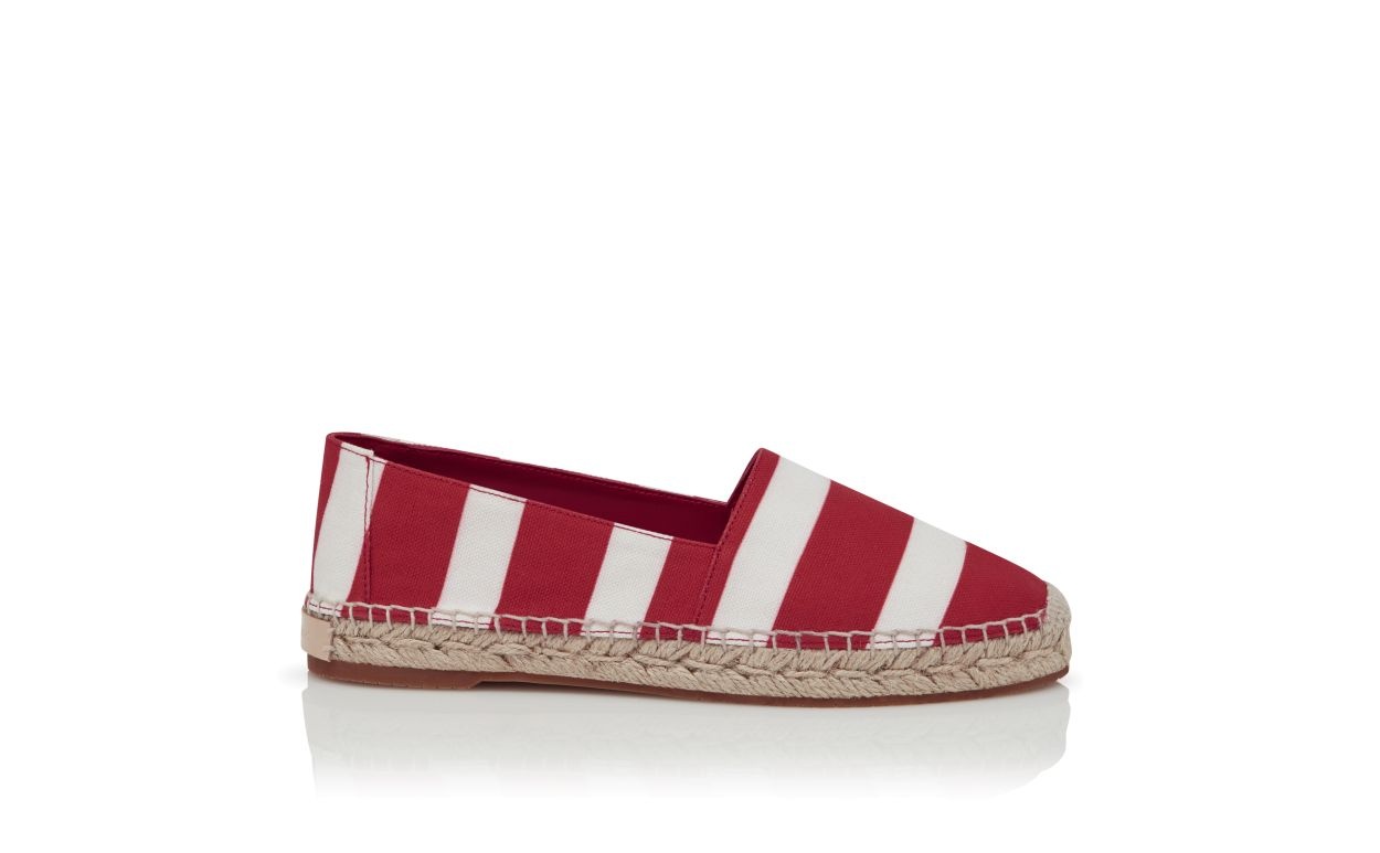 Red and White Striped Cotton Espadrilles - 1
