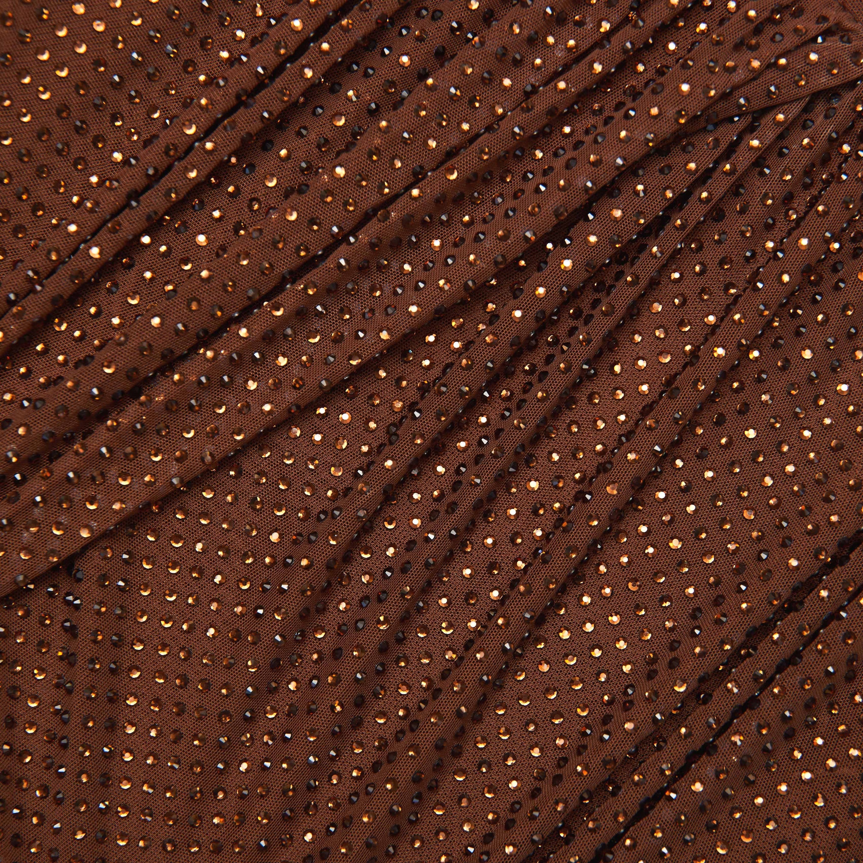 Brown Rhinestone Mesh Cut Out Top - 5