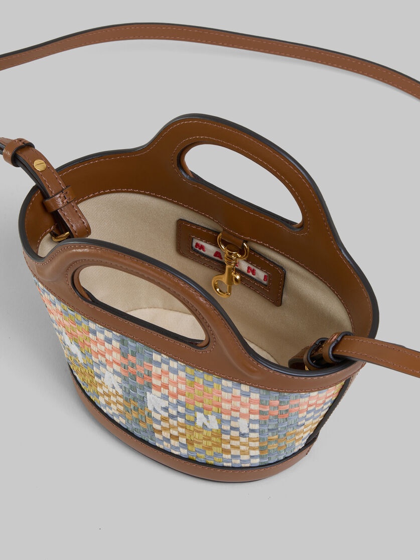 BROWN LEATHER AND RAFFIA-EFFECT FABRIC TROPICALIA MICRO BAG - 4