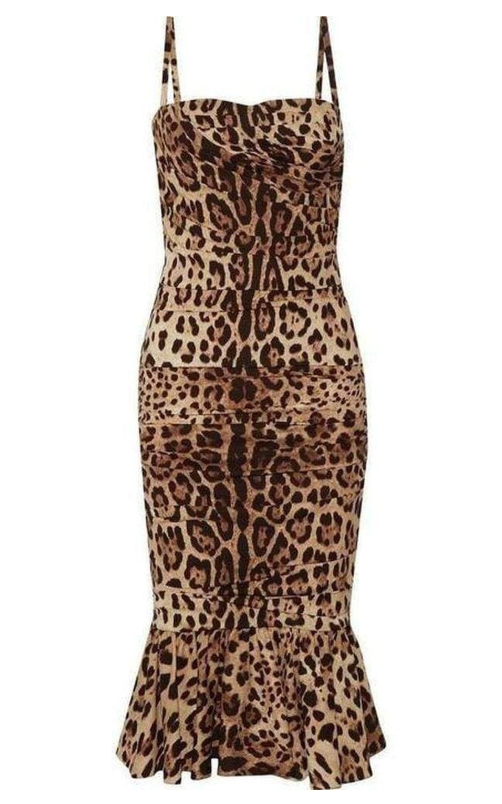 Ruched Leopard Print Silk Cady Midi Dress - 1