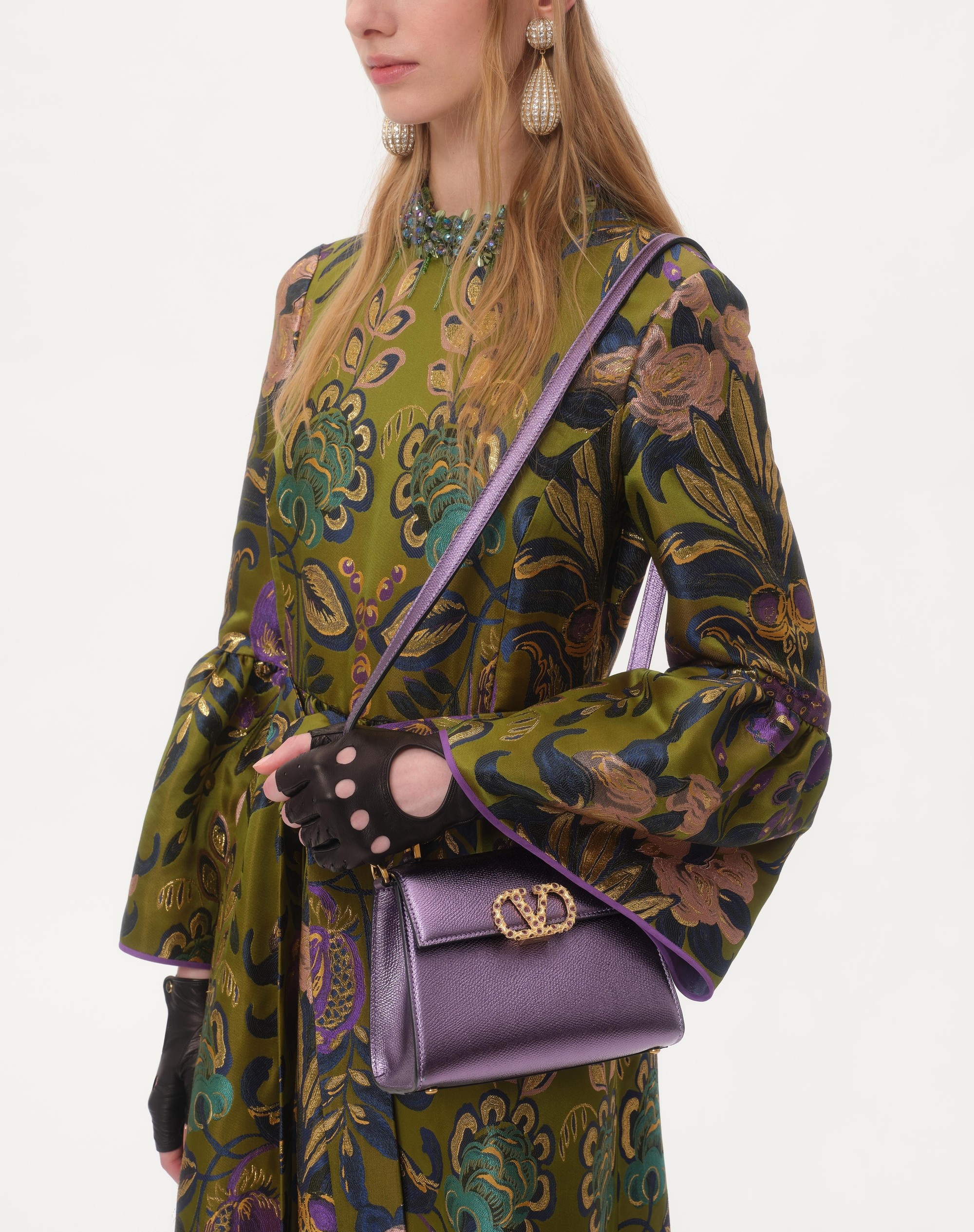 VALENTINO GARAVANI VSLING MINI HANDBAG IN LAMINATED GRAINY CALFSKIN WITH JEWEL LOGO - 7