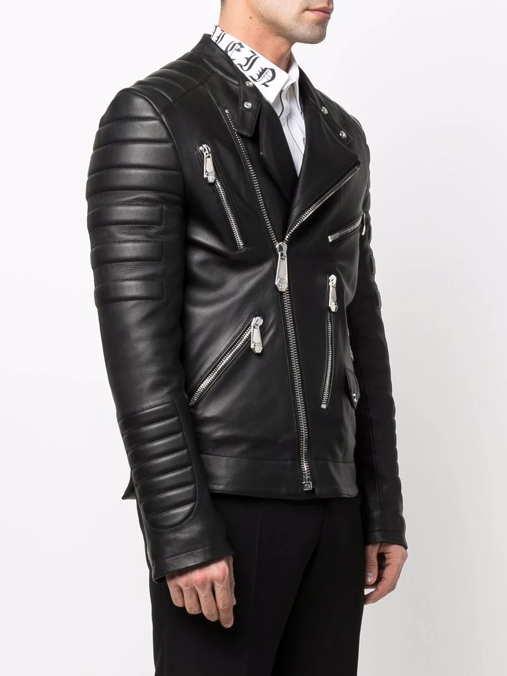 skull-embossed leather jacket - 3