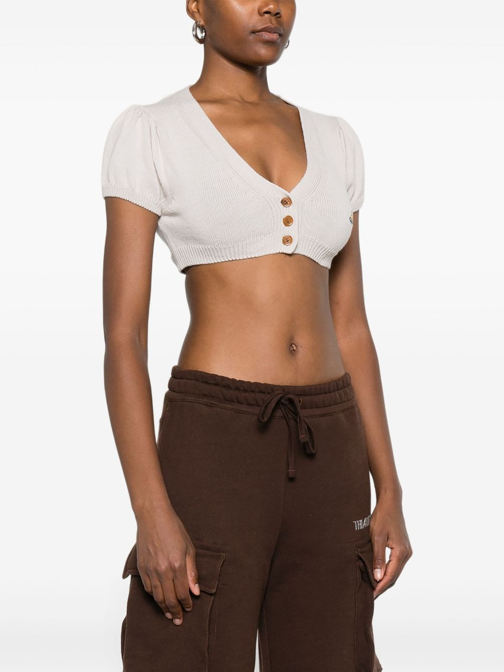puff-sleeve Orb cropped cardigan - 3