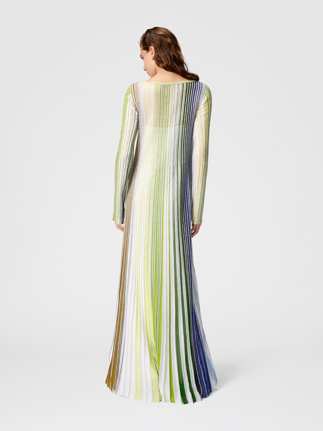 Striped partial long dress with sequins and long sleeves - 3