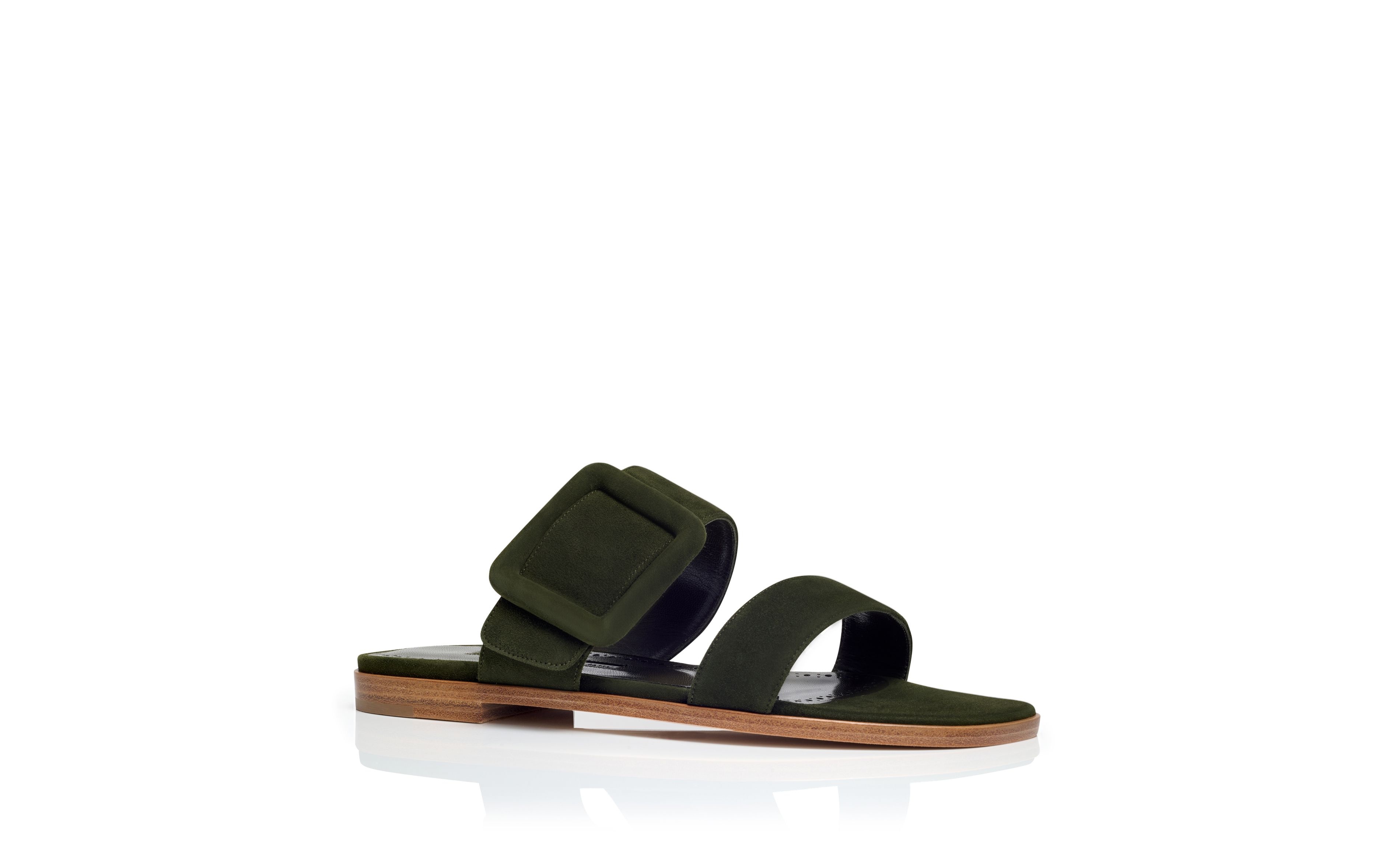 Dark Green Suede Flat Sandals - 3