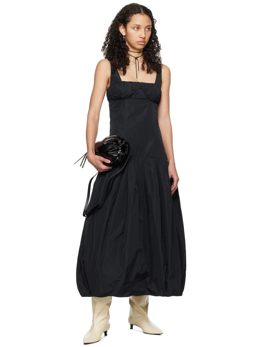 Black Ruched Midi Dress - 4