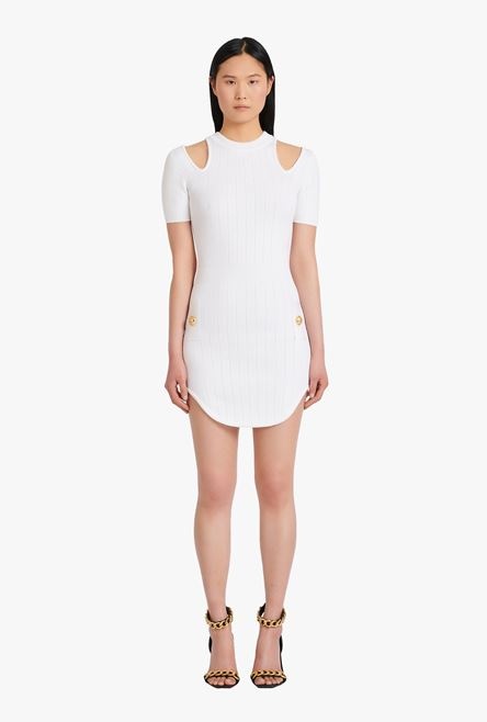 Short white eco-designed knit dress - 4