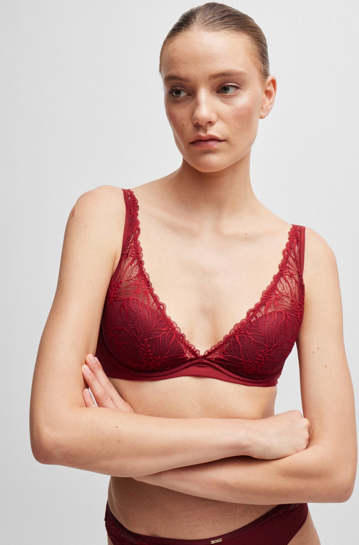 STRETCH-LACE UNDERWIRED BRA WITH LOGO TRIM - 4