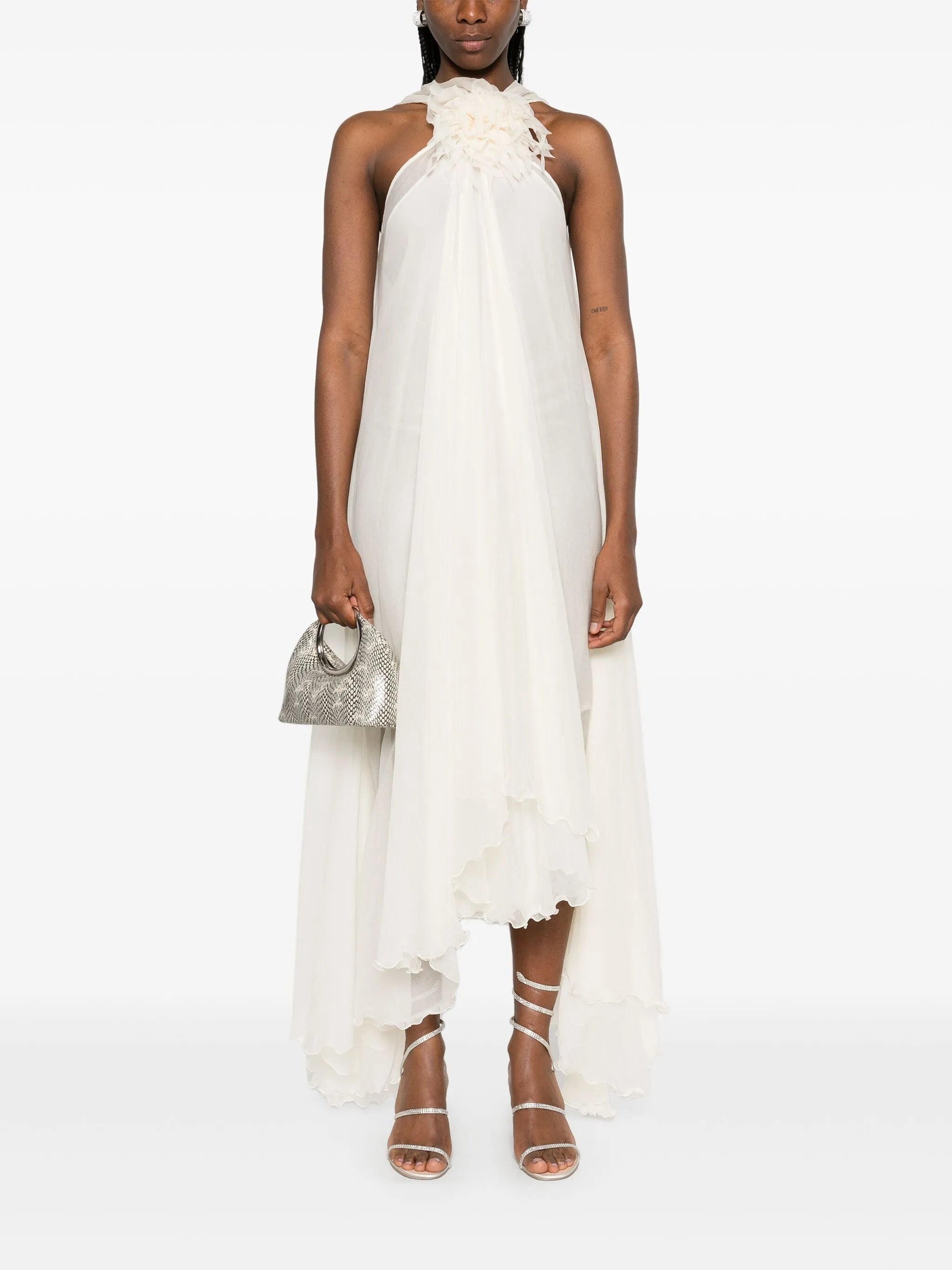 Floral-appliqué Silk Maxi Dress - 2