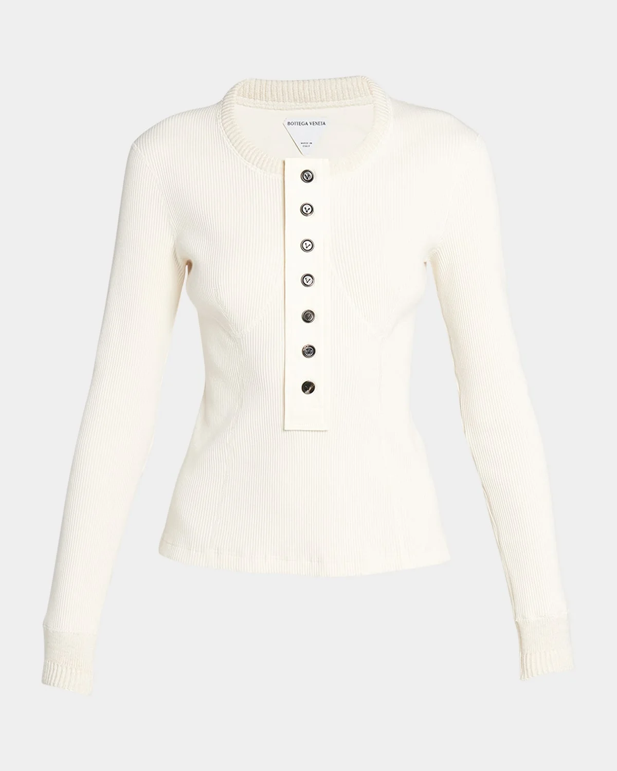 Long-Sleeve Compact Cotton Rib Jersey Henley T-Shirt - 1