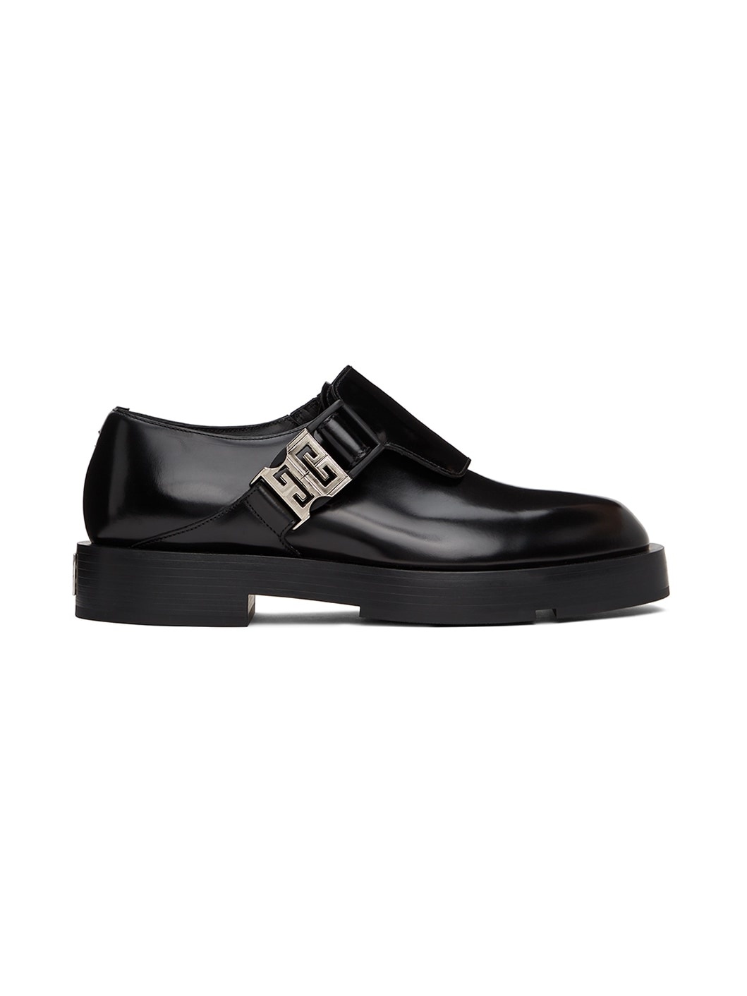 Black Squared Buckle Loafers - 1