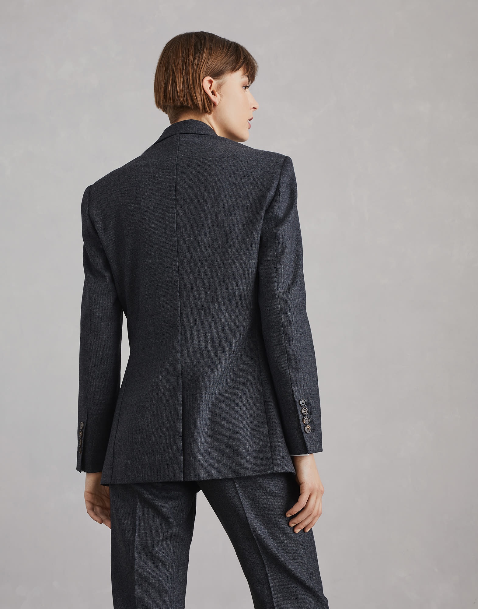Comfort virgin wool grisaille blazer with precious flower crest - 2