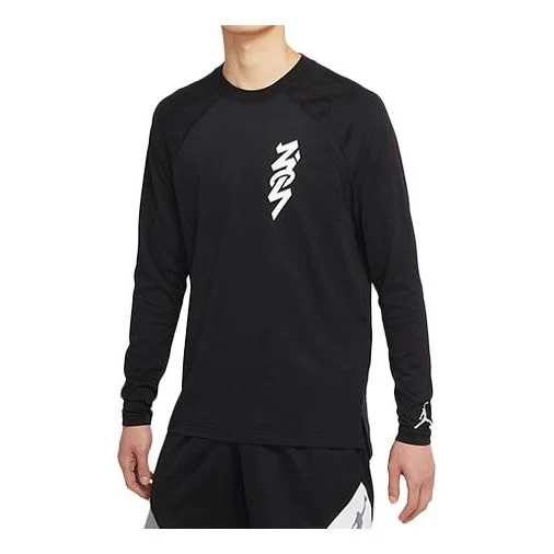 Men's Jordan Dri-FIT Zion Quick Dry Knit Printing Splicing Long Sleeves Black T-Shirt DH0589-010 - 1