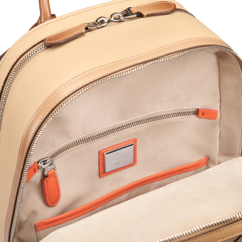 Santoni Beige tumbled leather backpack outlook