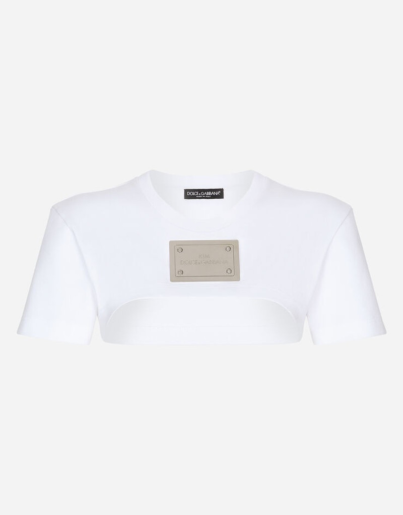 Cropped jersey T-shirt with “KIM Dolce&Gabbana” tag 1