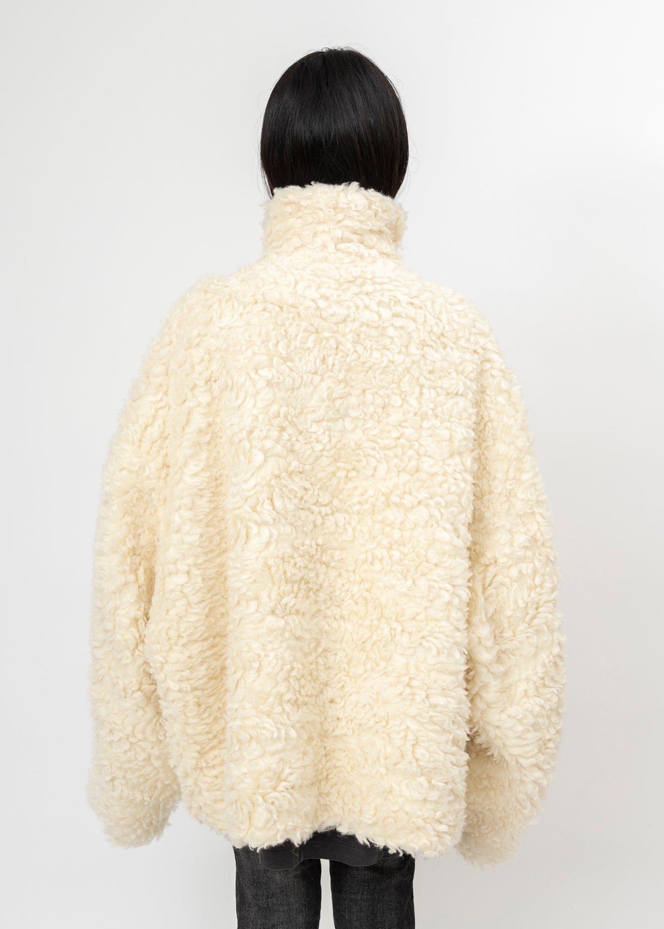 IVORY DOUBLET HEMP FAUX FUR ZIP-UP JACKET - 3