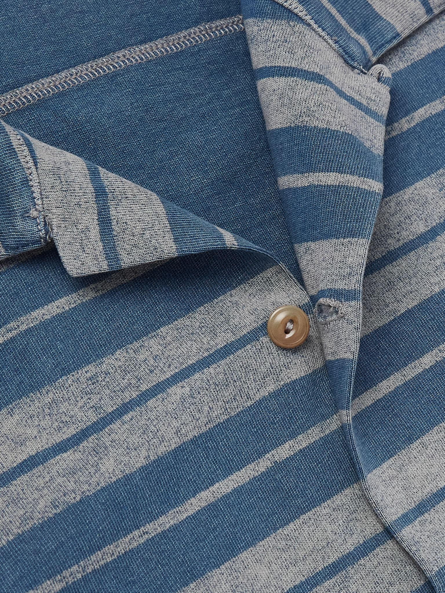 Jasper Convertible-Collar Indigo-Dyed Striped Cotton Shirt Blue - 5
