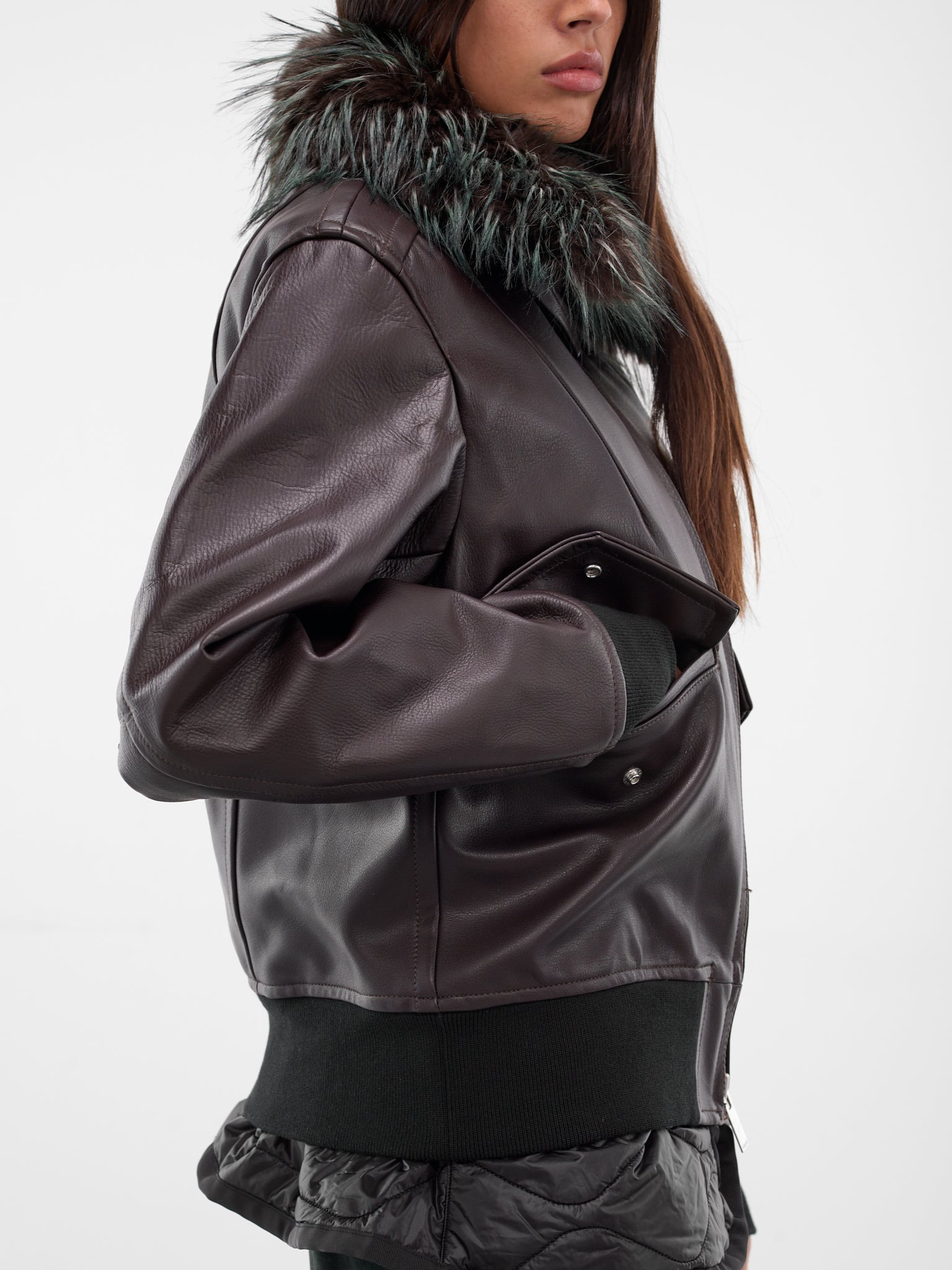 Brown Layered Leather Zip Jacket - 4