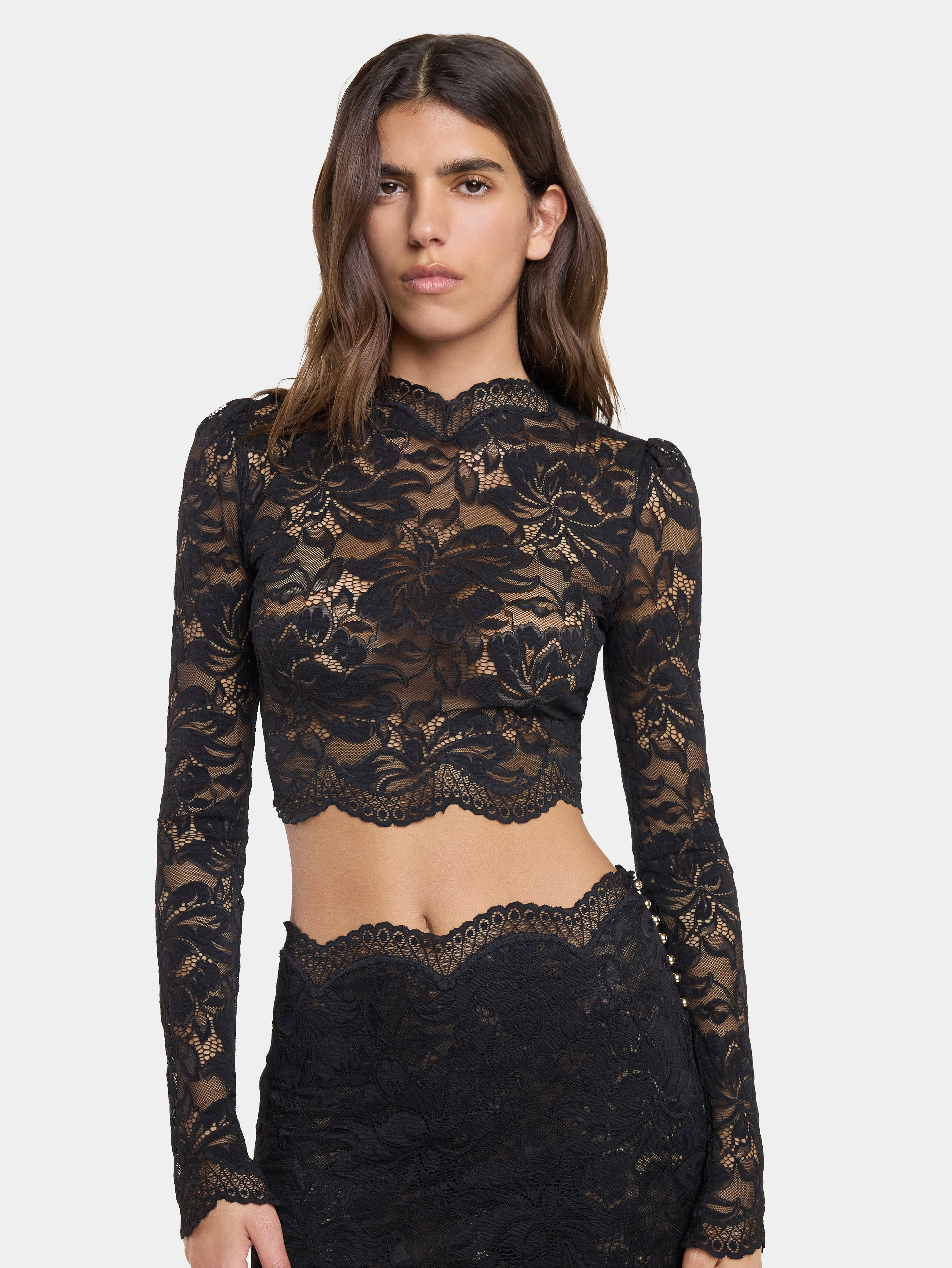 BLACK CROP TOP IN LACE - 3