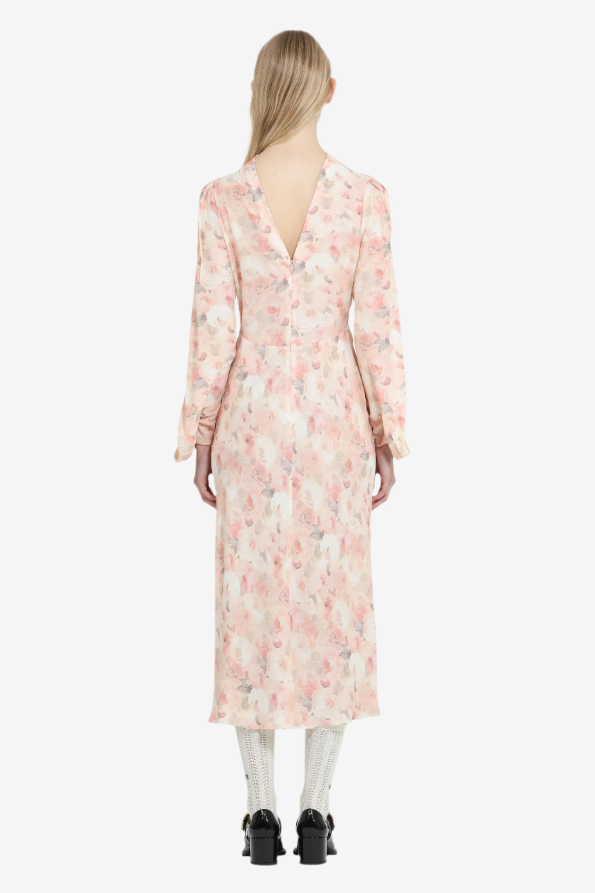 LONG DRESS WITH FLARED SLEEVES AND FLORAL PRINT - 2