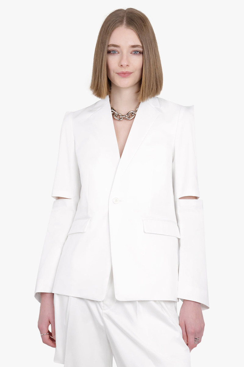 Noir Kei Ninomiya SINGLE BREASTED ARM SLIT DETAIL BLAZER | WHITE outlook
