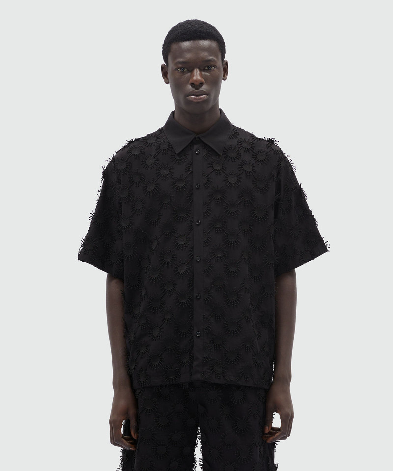 MSGM Black poplin shirt with all-over embroidery outlook