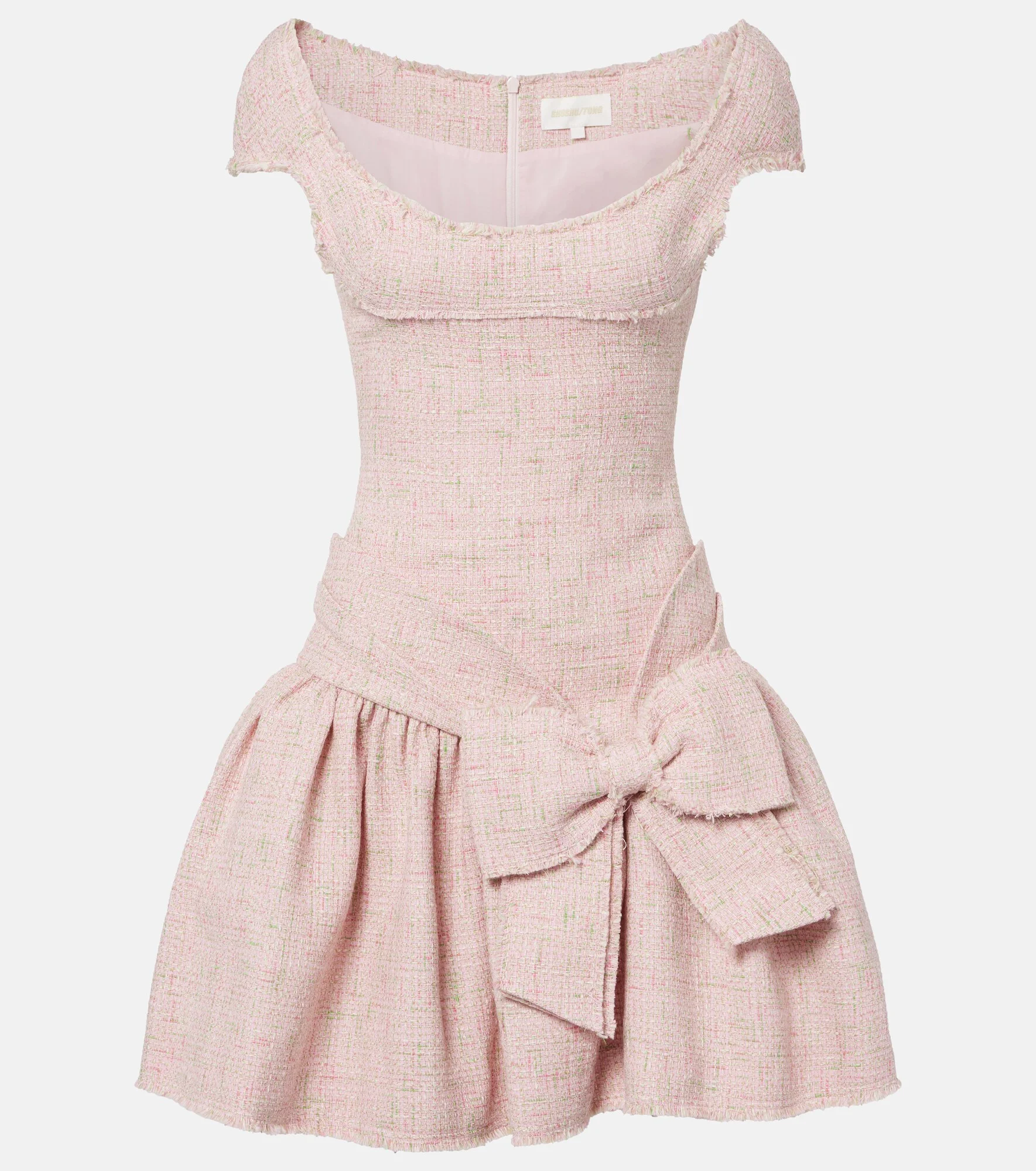 Bow-detail distressed tweed minidress - 1