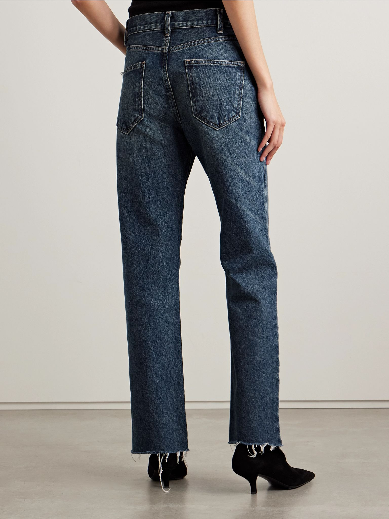 Calla distressed mid-rise straight-leg jeans Dark denim - 4