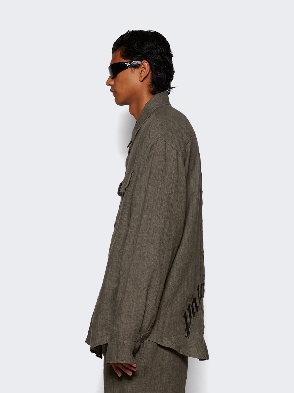 Curved Logo Overshirt Military Green - 3