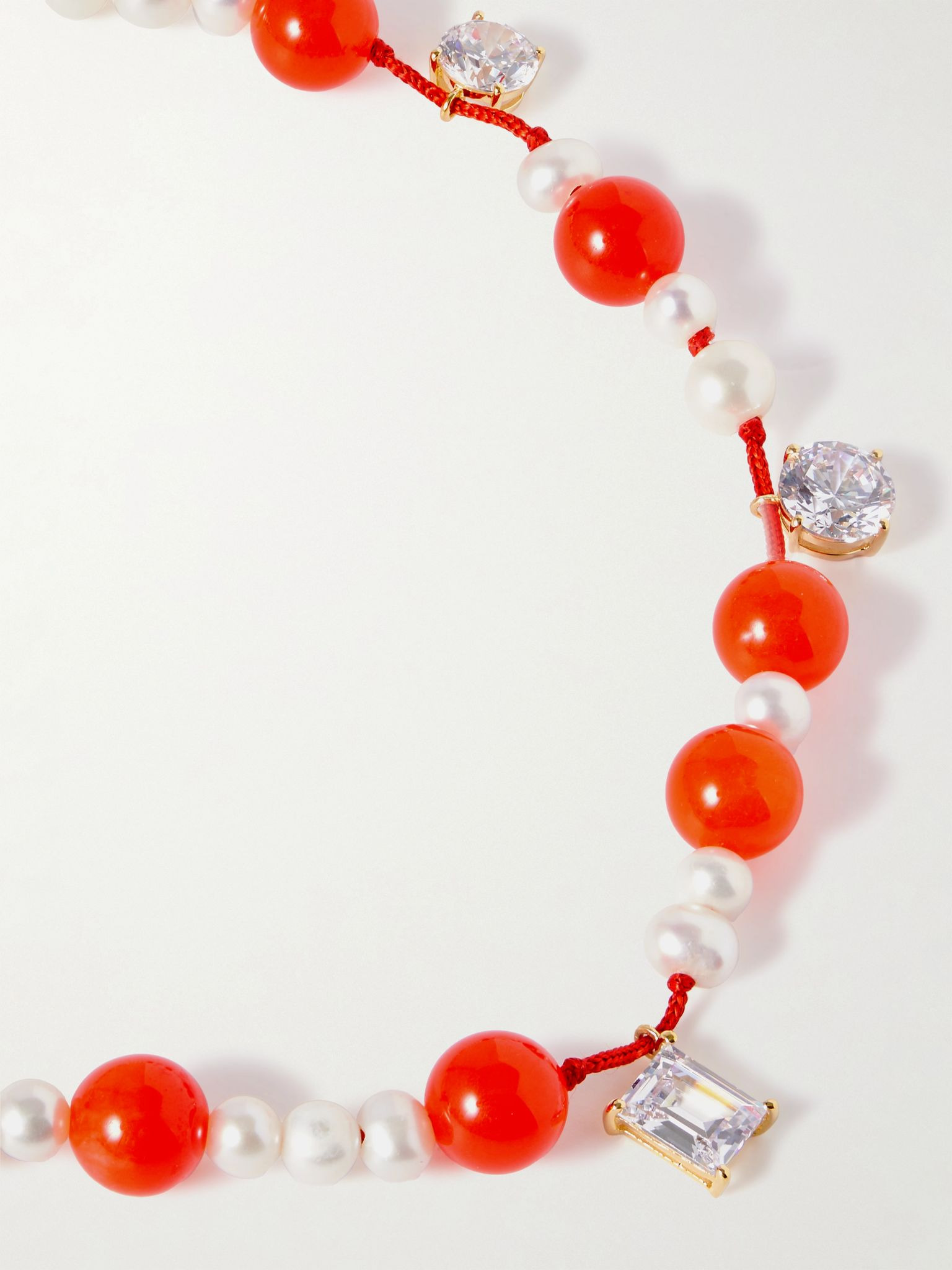 Recycled gold vermeil, cord, pearl, bead and crystal necklace Orange - 4