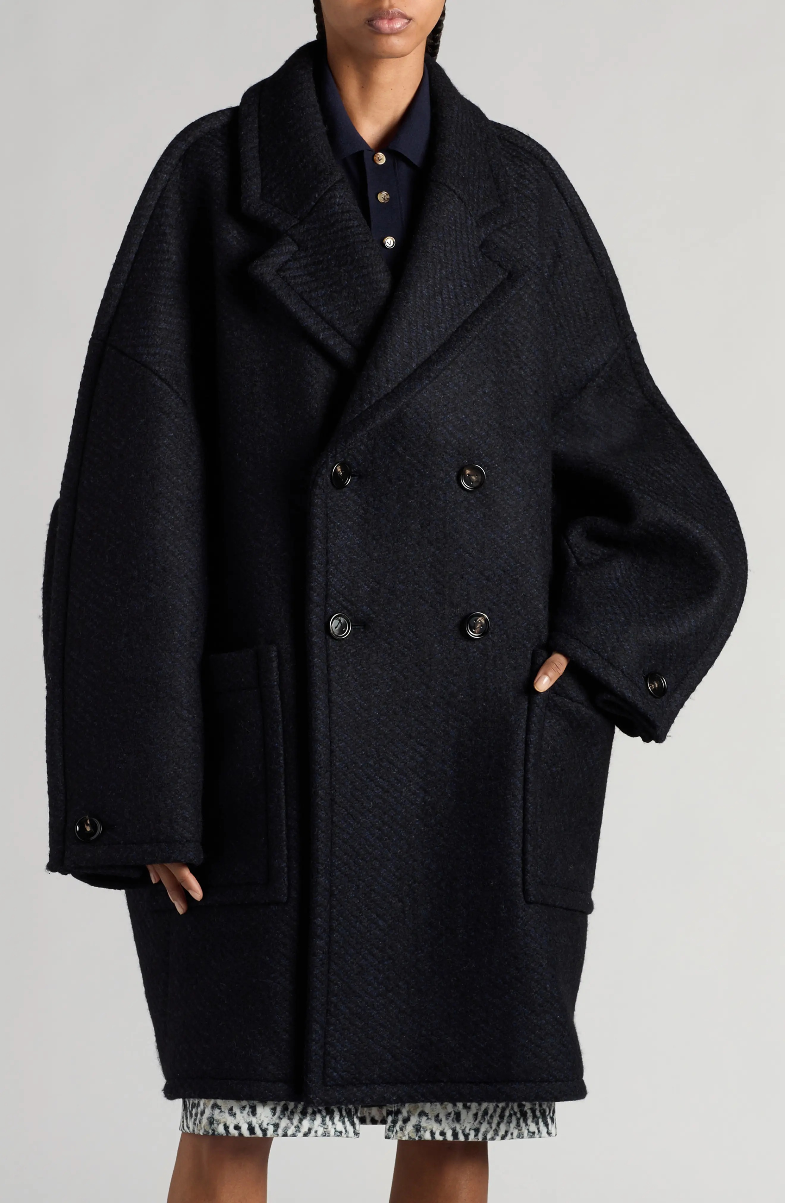 Bottega Veneta Bicolor Oversize Wool Blend Twill Coat in
