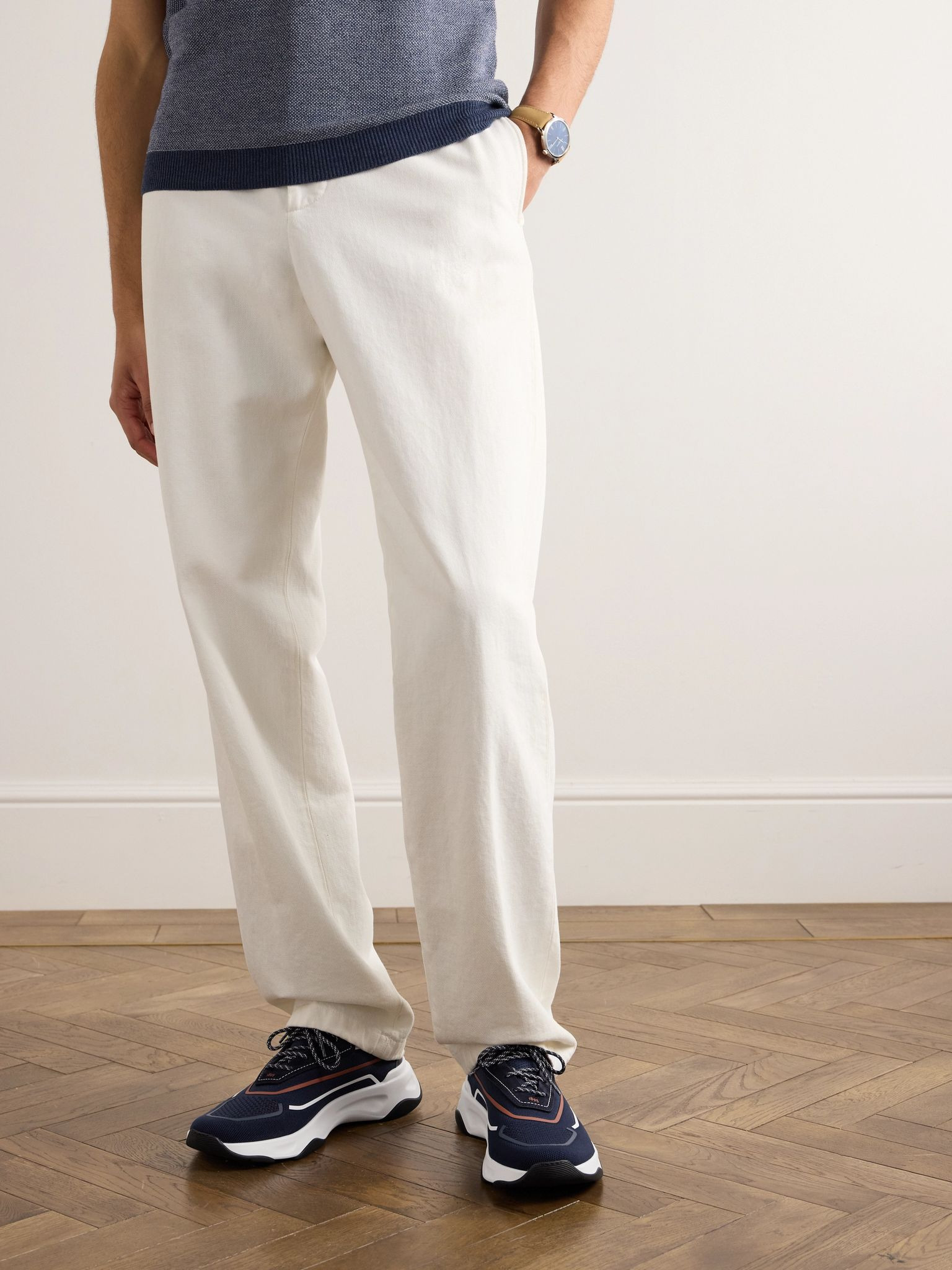 Shadow Suede, Leather and Rubber-Trimmed Stretch-Knit Sneakers Navy - 2
