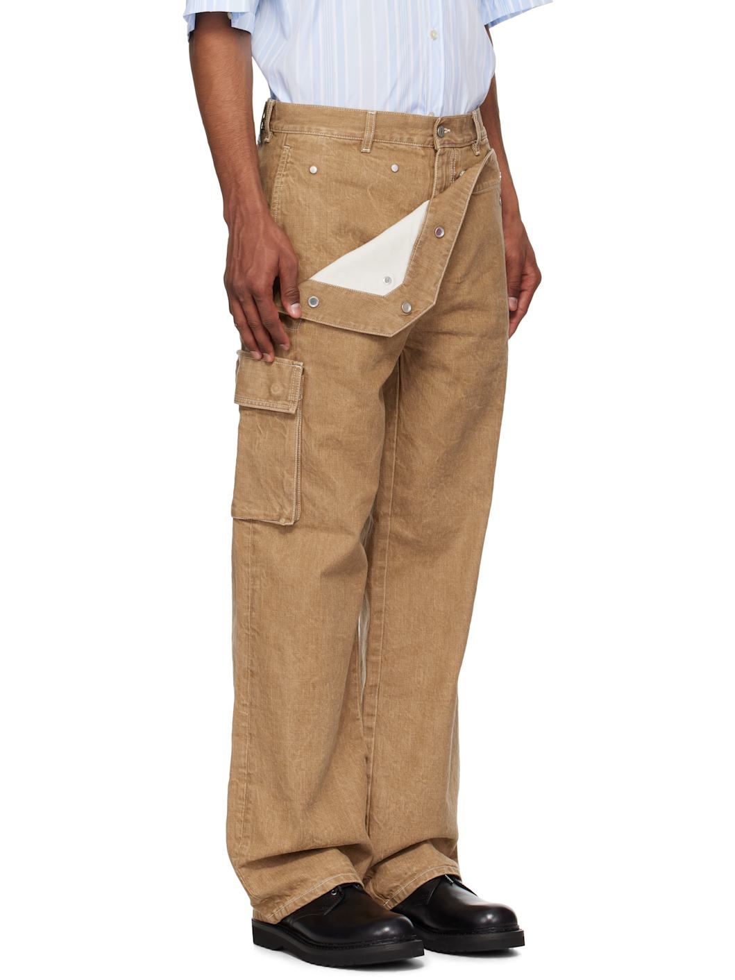 Tan Peek-A-Boo Denim Cargo Pants - 2