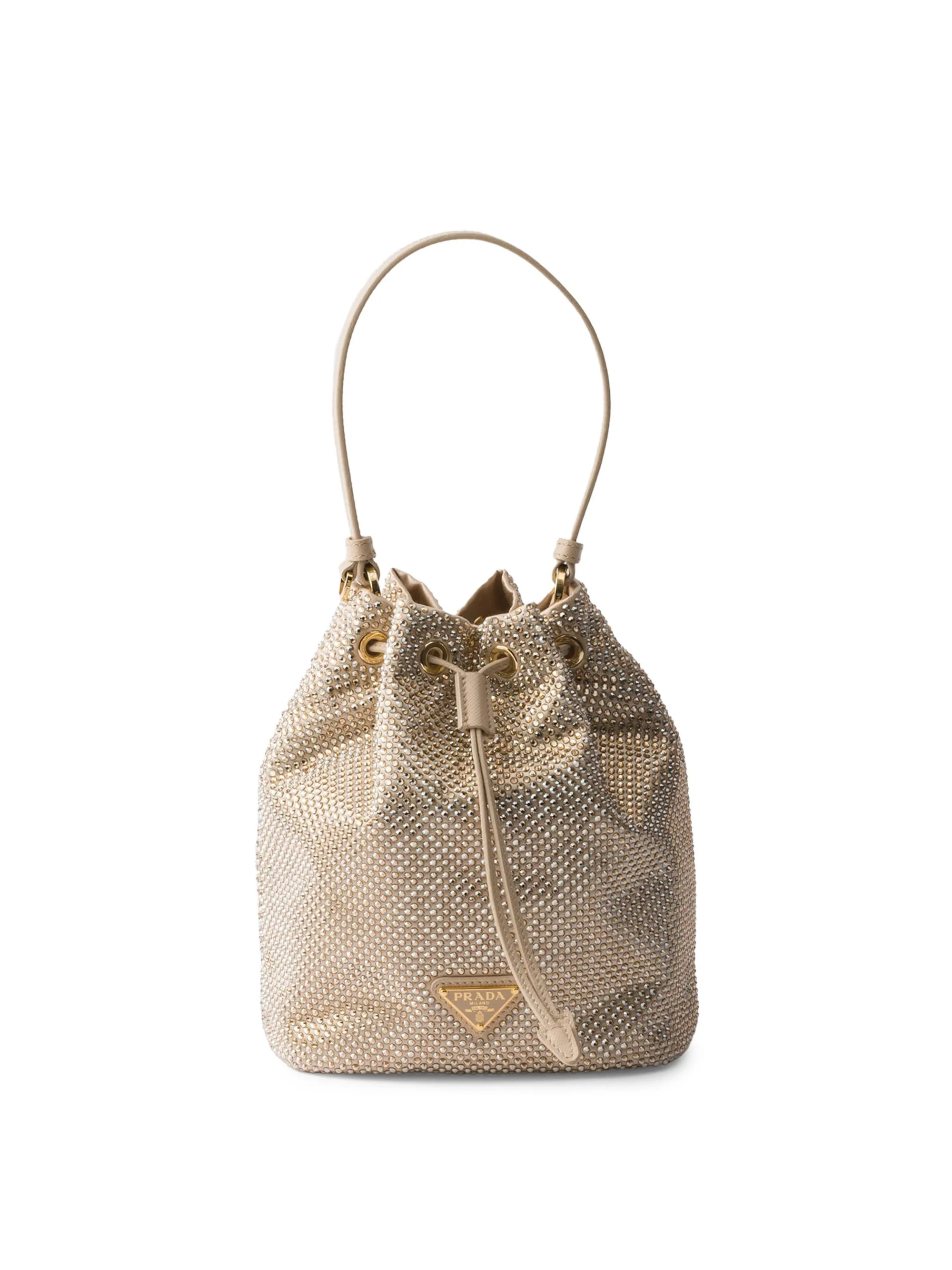 Women's Crystal-Studded Satin Mini-Bag - Beige Khaki - 1