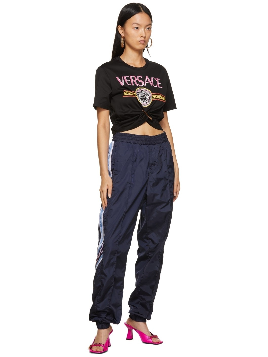 Navy Taffeta Greca Lounge Pants - 4