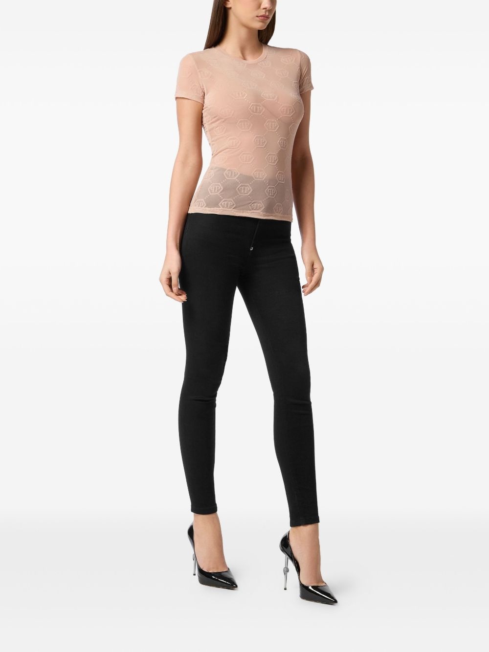 monogram-pattern tulle T-shirt - 2