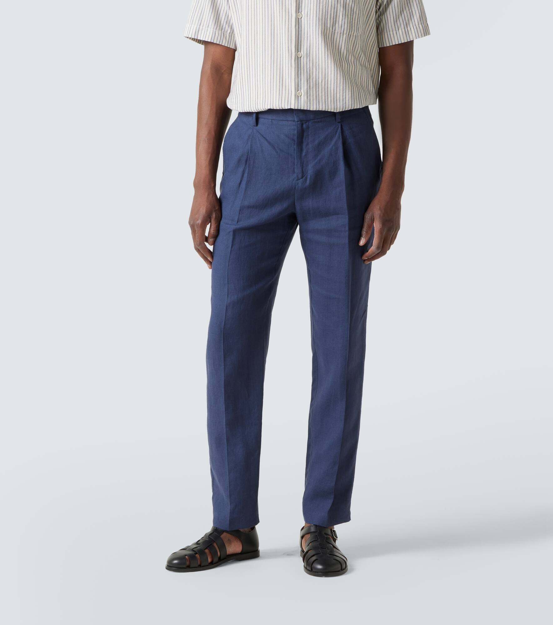 Pleated linen straight pants - 3