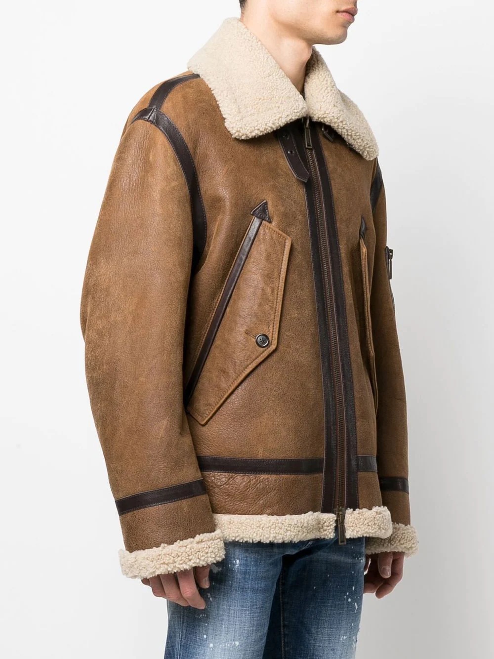 shearling-trimmed biker jacket - 3