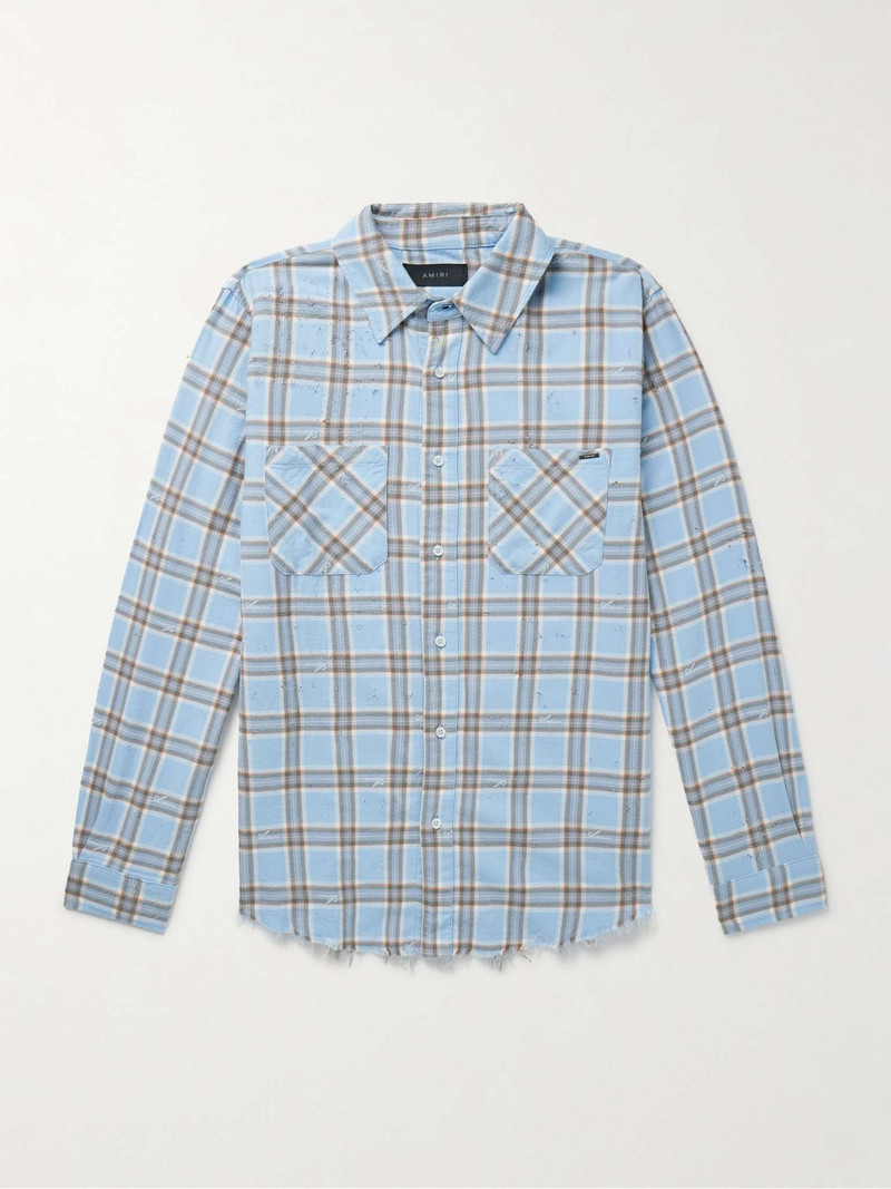 Shotgun Logo-Appliqued Distressed Checked Cotton-Flannel Shirt - 1