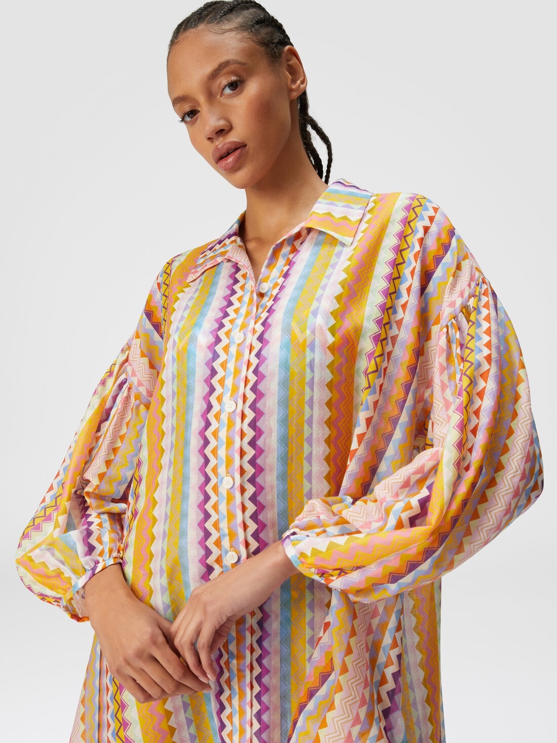 Silk and cotton oversize blouse with zigzag print - 5