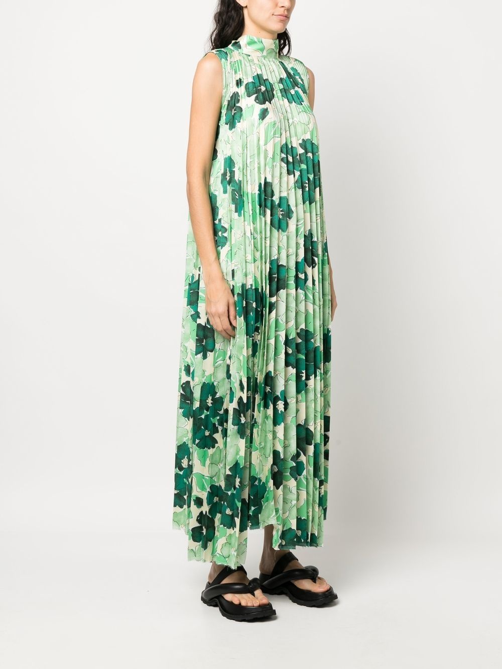 floral-print pleated long dress - 3