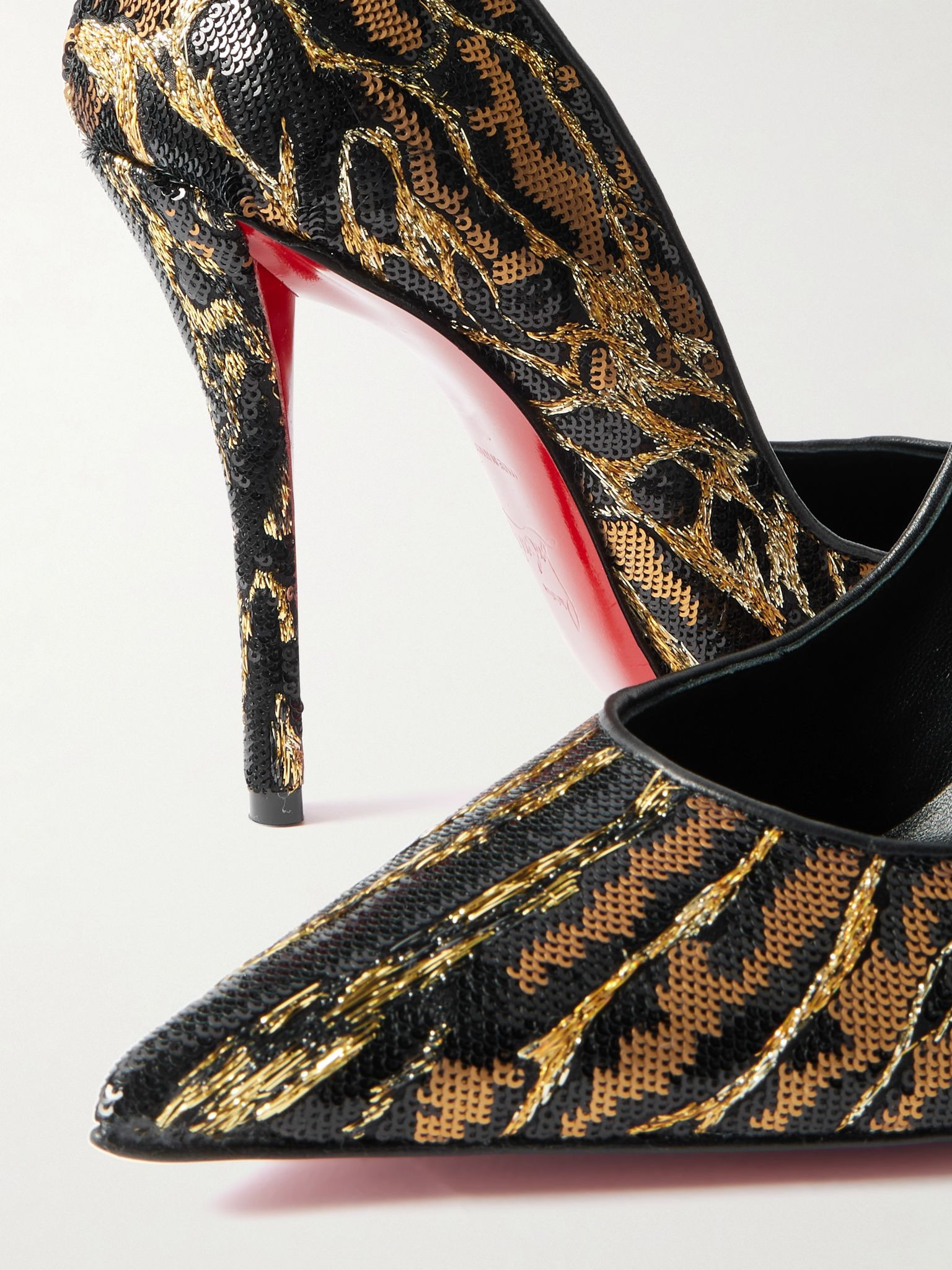 Miss Z Ocelot 100 Lurex and leather-trimmed sequined satin pumps Leopard print - 4