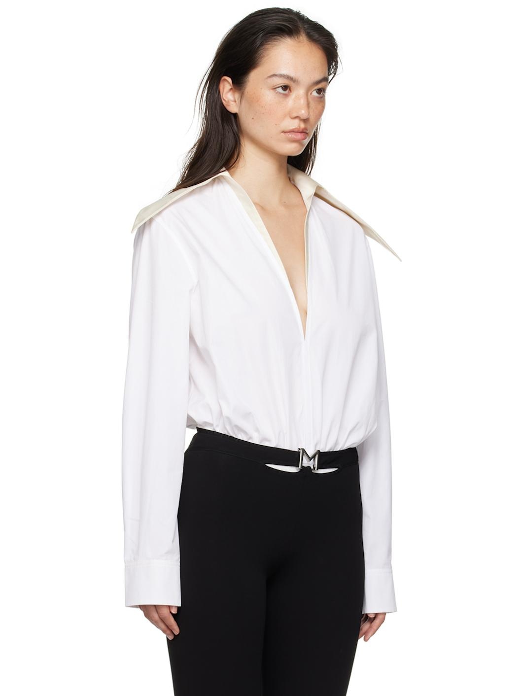 White Spiky Satin Collar Bodysuit - 2
