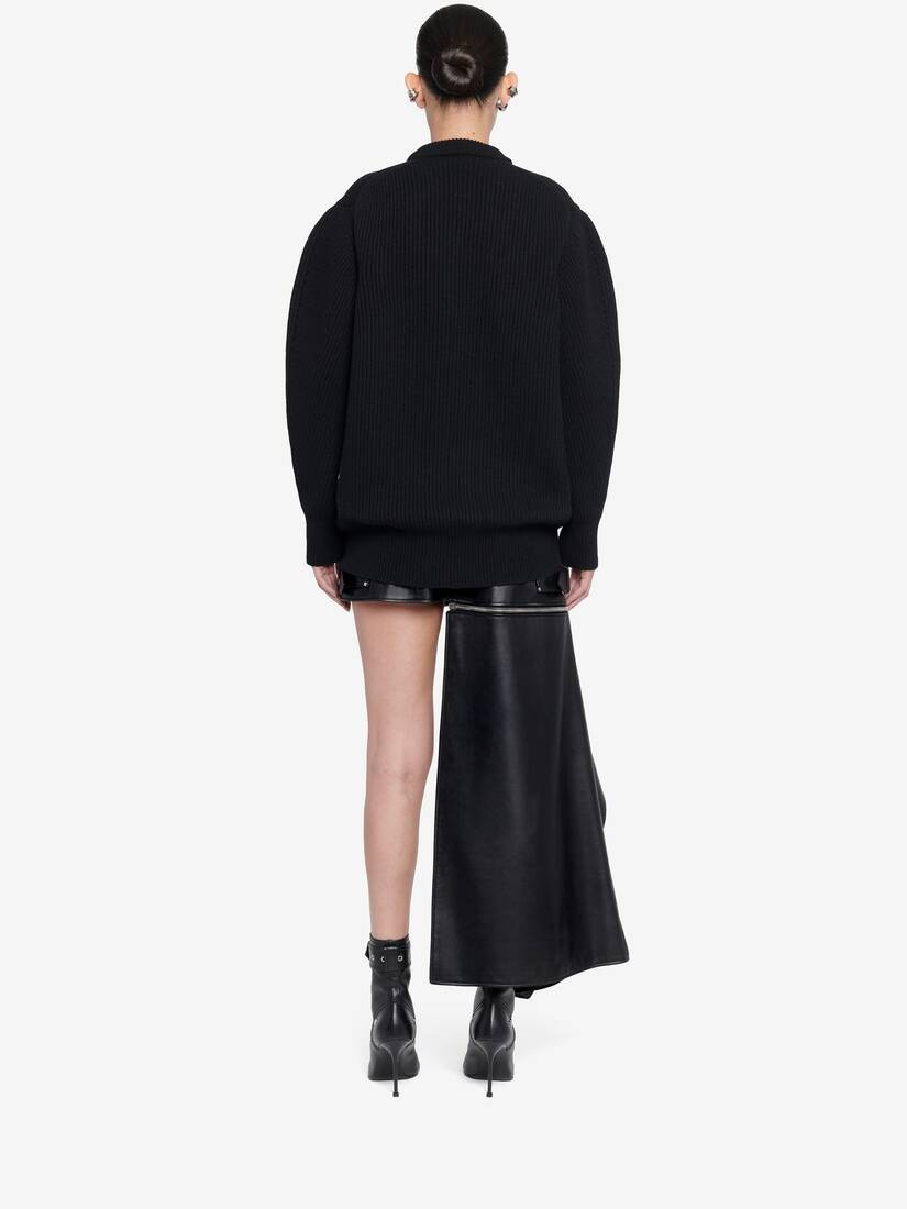 Women's Zip Slash Biker Mini Skirt in Black - 4