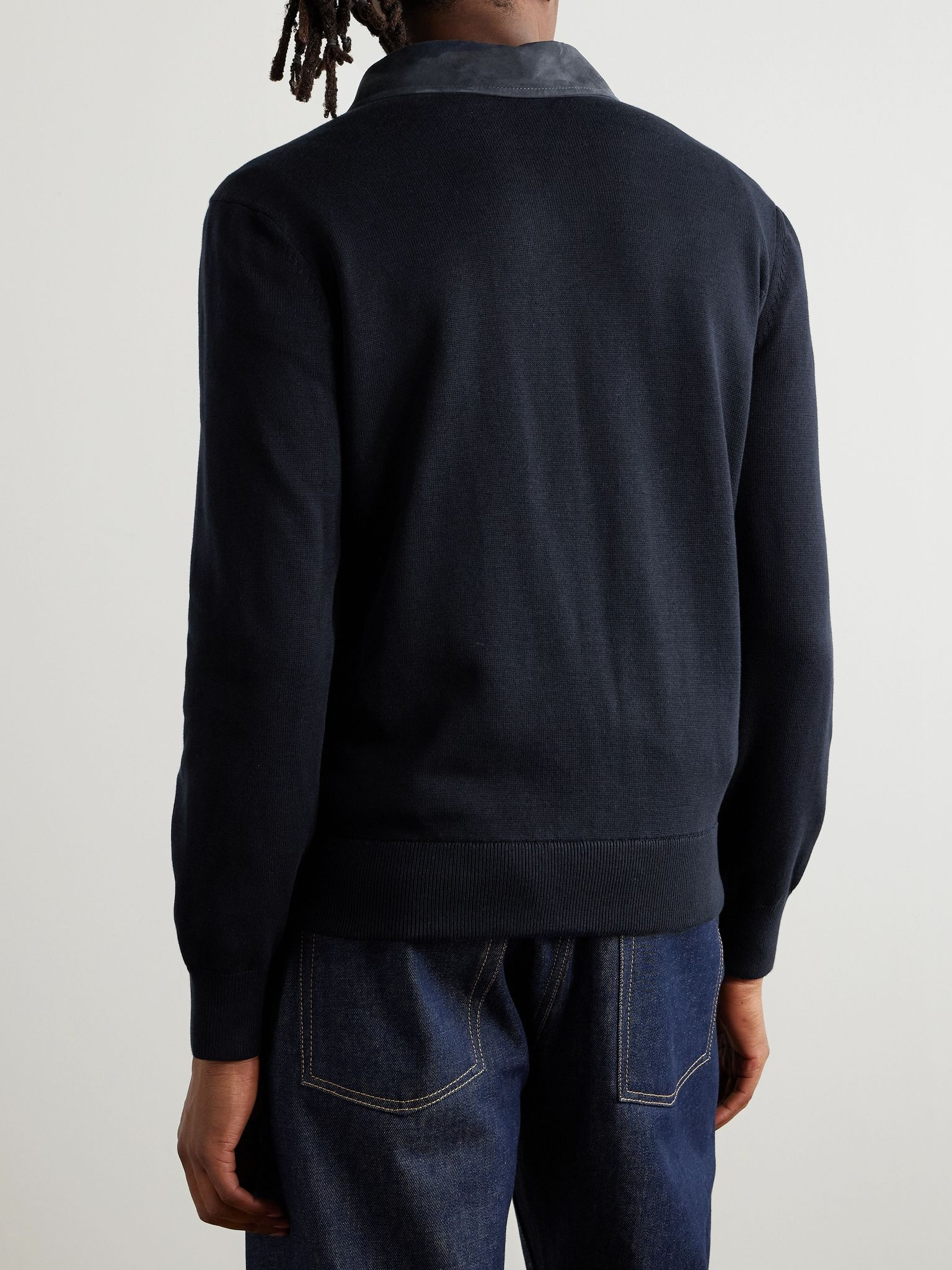 Suede-Panelled Cotton Jacket Navy - 3