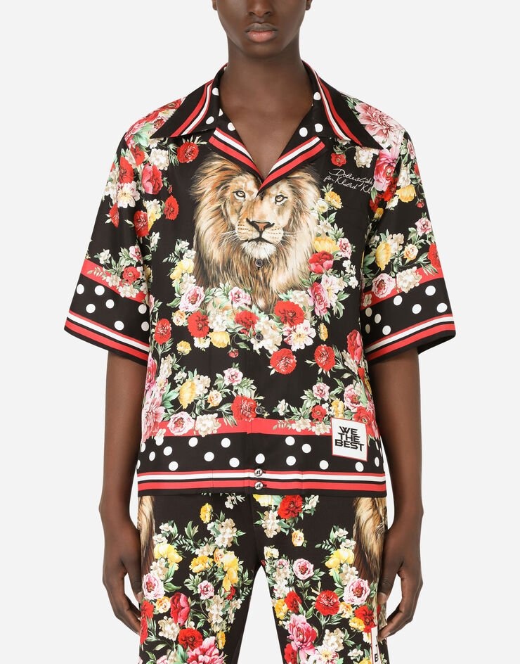 Silk hawaiian shirt with lion mix print - 3