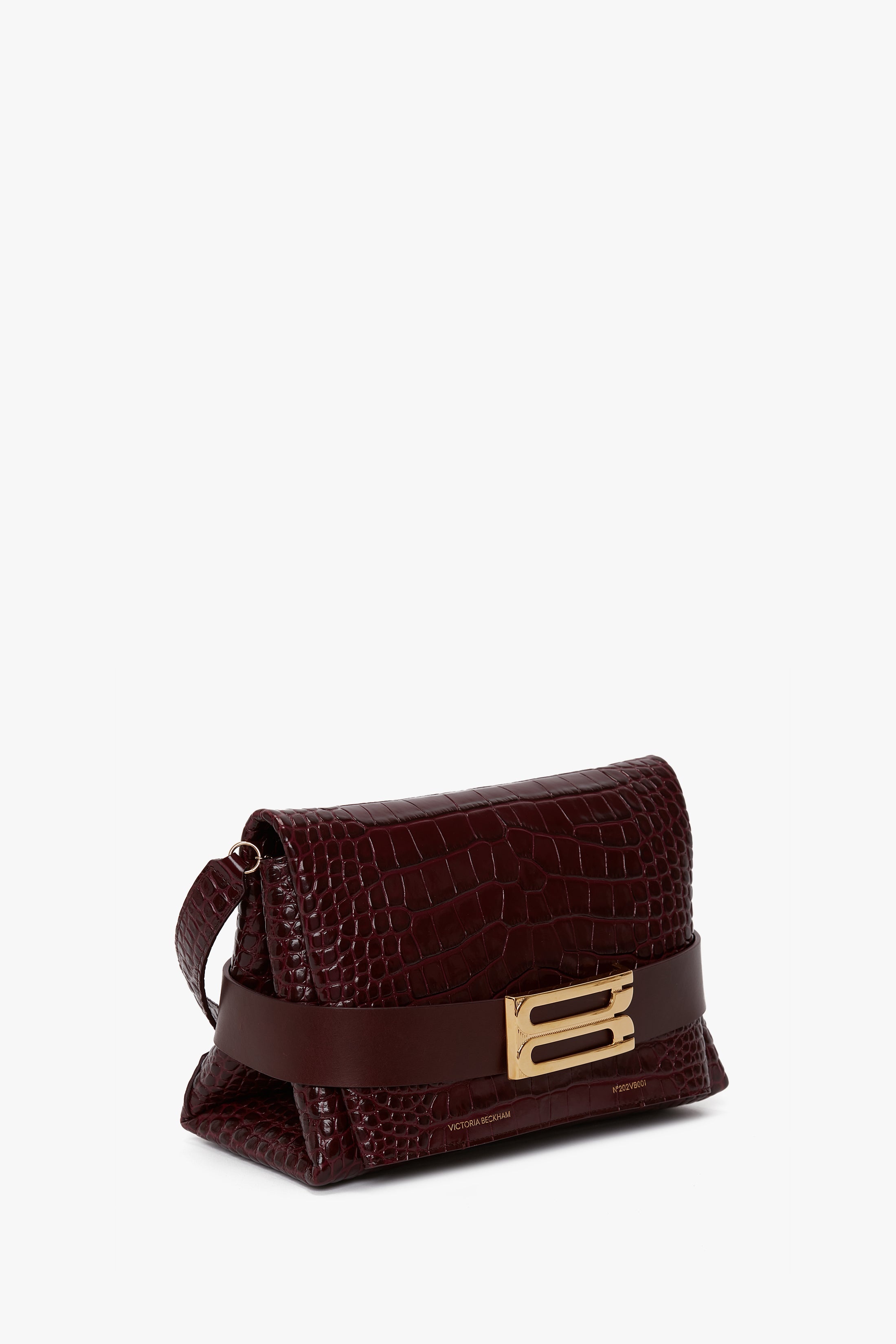 Exclusive B Pouch Bag In Croc Embossed Burgundy Leather - 2